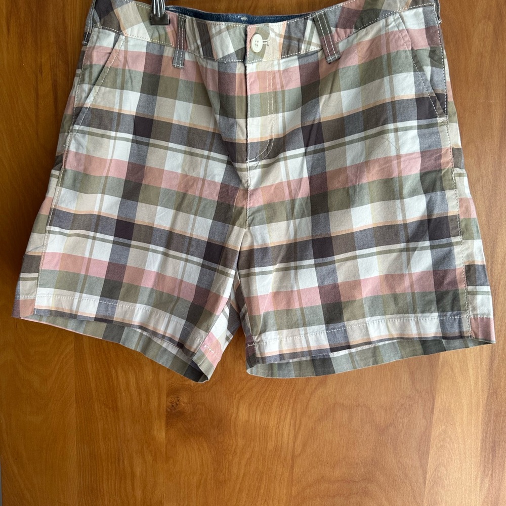 G.H. Bass & Co. Plaid Cotton Shorts in Pink, Olive & Cream